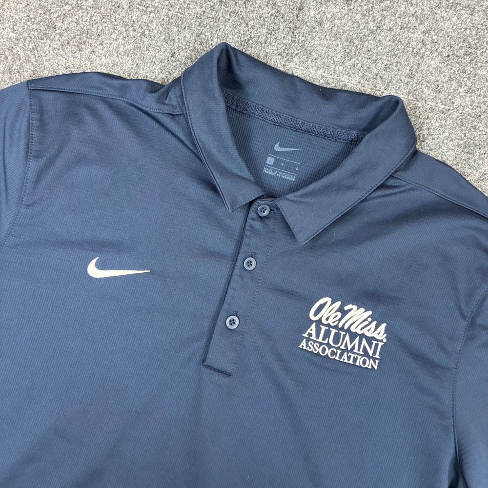 Nike Ole Miss Alumni Association Polo Shirt Mens Large Navy Blue Dri-Fit Golf
